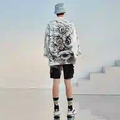 Kimura Sansha White Lion Print Coat