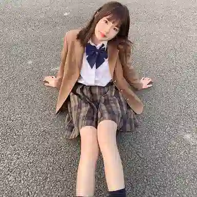 东鲸岁时记 纯色单排扣长袖外套格纹短款半身裙制服套装 女款