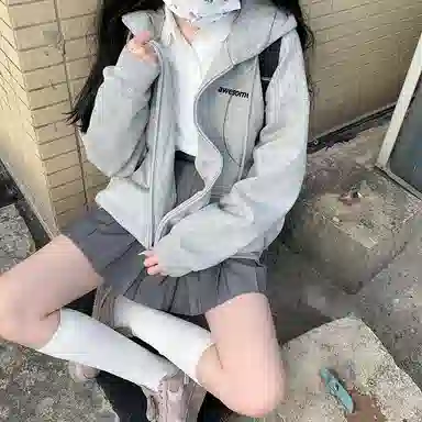 东鲸岁时记 纯色拉链宽松字母刺绣加绒开衫连帽卫衣 女款