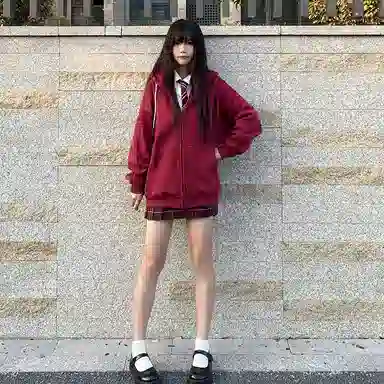 东鲸岁时记 纯色拉链宽松字母刺绣加绒开衫连帽卫衣 女款