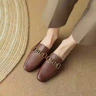 奈绮儿 头层牛皮 方头平跟舒适 时尚凉拖 女款