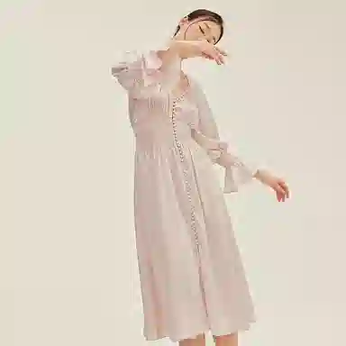 桑罗 蚕丝 宫廷风轻复古真丝 可外穿露营度假 秋 女款 一件装 家居连衣裙