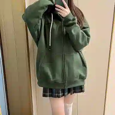 东鲸岁时记 纯色拉链宽松字母刺绣加绒开衫连帽卫衣 女款