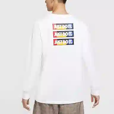 Nike Letter Print Crewneck Long Sleeve Tee White