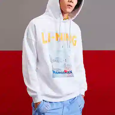 中国李宁 纽约时装周系列 风景印花连帽卫衣 情侣款 标准白