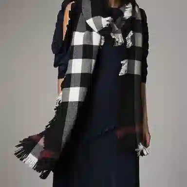 Burberry Black White Check Wool Scarf