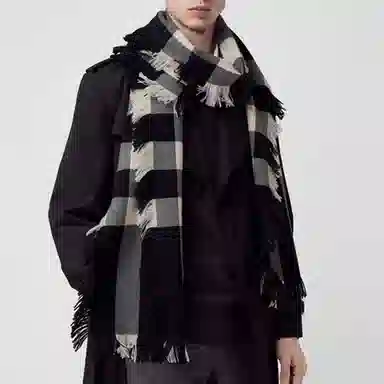 Burberry Black White Check Wool Scarf