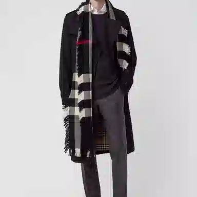 Burberry Black White Check Wool Scarf
