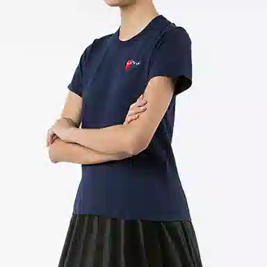 CDG Play Double Heart T-Shirt Navy T