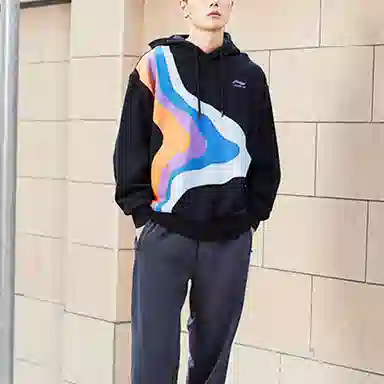 中国李宁 巴黎时装周系列 宽松套头连帽休闲运动卫衣 男款 黑色