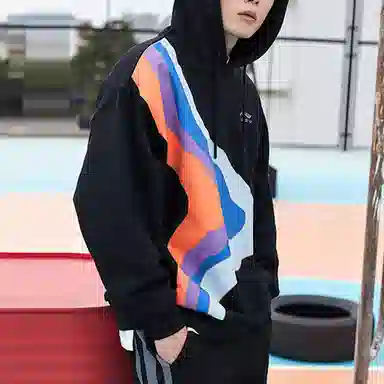 中国李宁 巴黎时装周系列 宽松套头连帽休闲运动卫衣 男款 黑色