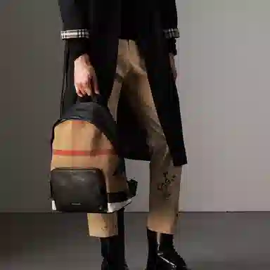 Burberry Metal Letter Logo Classic Check Backpack Black Brown