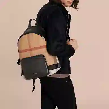 Burberry Metal Letter Logo Classic Check Backpack Black Brown