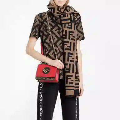 Fendi FF Pattern Wool Silk Scarf Brown