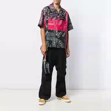 Palm Angels Patchwork Paisley Short Sleeve Shirt Black Red