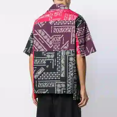 Palm Angels Patchwork Paisley Short Sleeve Shirt Black Red