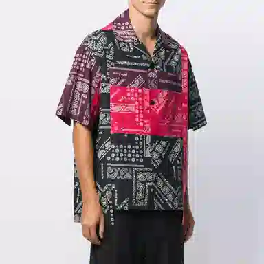 Palm Angels Patchwork Paisley Short Sleeve Shirt Black Red
