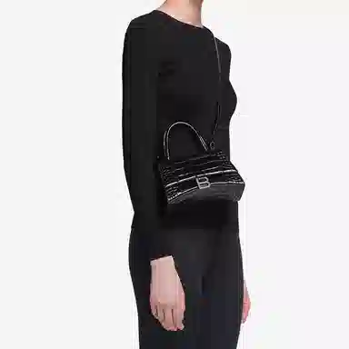 Balenciaga Hourglass Black Croc-Embossed Mini Bag