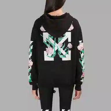 OFF-WHITE Floral Print Hoodie Black