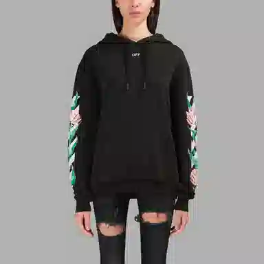 OFF-WHITE Floral Print Hoodie Black