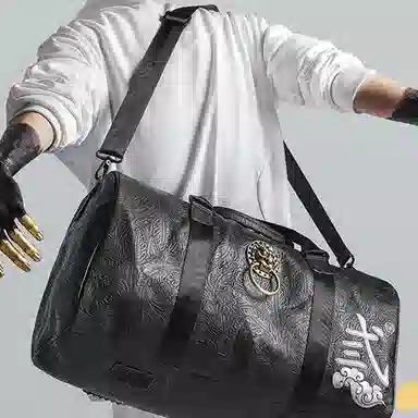 Chusan Vintage Lion Head PVC Shoulder Bag Black