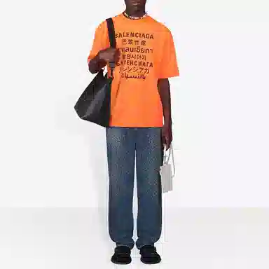 Balenciaga Multilingual Print T-Shirt Orange