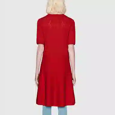 镂空羊毛短袖连衣裙 女款 红色