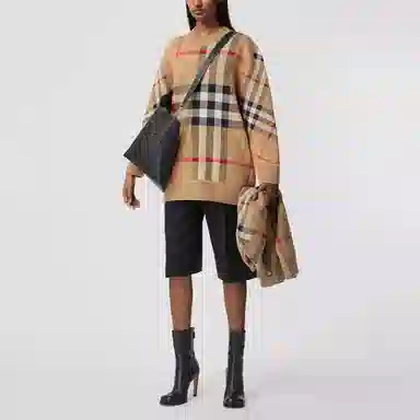 Burberry Check Jacquard Wool Knit Sweater