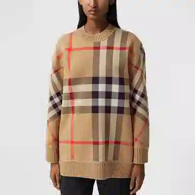 Burberry Check Jacquard Wool Knit Sweater
