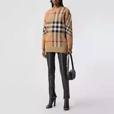 Burberry Check Jacquard Wool Knit Sweater