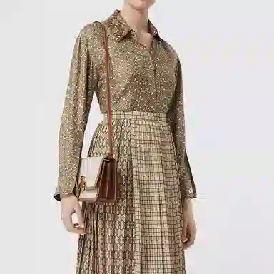 Burberry TB Metal Buckle Messenger Bag Small Natural Malt Brown