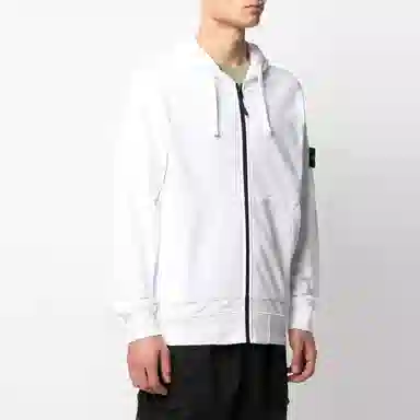 Stone Island Logo Zip Hoodie White