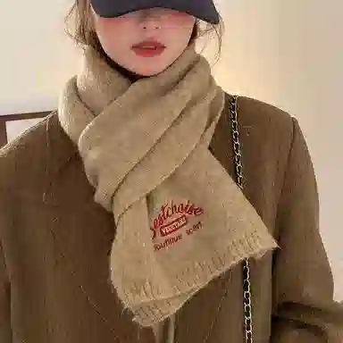 纳兰杜 冬季日系高级感保暖时尚百搭加厚防冻外搭礼盒装针织 聚酯纤维 绒线围巾 男女同款情侣款 米白色