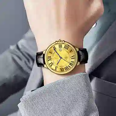 梦特娇 法国巴黎轻奢品牌 男款腕表经典商务简约 手表 金表 学生 爸爸父亲 职场人员 礼袋礼盒装 石英机芯 精钢表带 男女同款 金色表盘