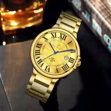 梦特娇 法国巴黎轻奢品牌 男款腕表经典商务简约 手表 金表 学生 爸爸父亲 职场人员 礼袋礼盒装 石英机芯 精钢表带 男女同款 金色表盘