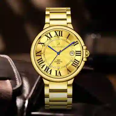 梦特娇 法国巴黎轻奢品牌 男款腕表经典商务简约 手表 金表 学生 爸爸父亲 职场人员 礼袋礼盒装 石英机芯 精钢表带 男女同款 金色表盘