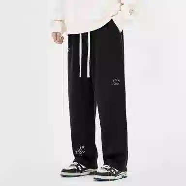 蜡笔小新 趣味卡通人物印花抽绳宽松直筒休闲裤 男女同款