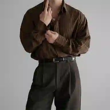 我是大卫 美式时尚高级感简约长袖上衣潮牌条纹衬衫 男女同款