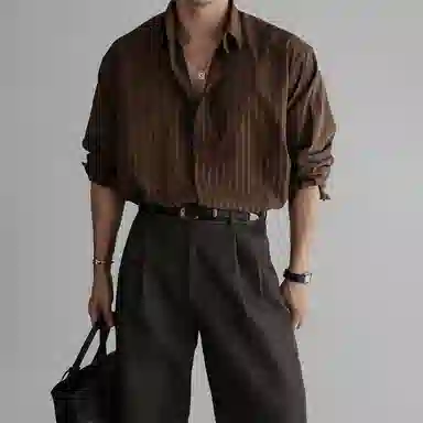 我是大卫 美式时尚高级感简约长袖上衣潮牌条纹衬衫 男女同款