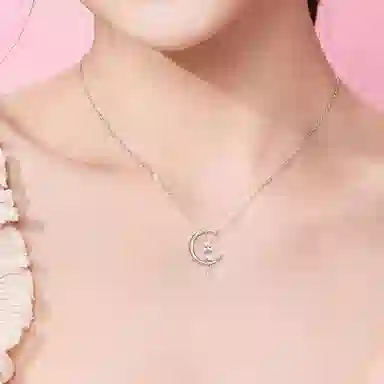 【可刻字写贺卡】 中国珠宝 月亮猫锁骨链 萌趣可爱 森系甜美小清新 让美好如期而至 和你度过的时光 温暖又美好 月光石 项链  女款