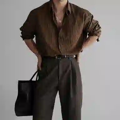 我是大卫 美式时尚高级感简约长袖上衣潮牌条纹衬衫 男女同款