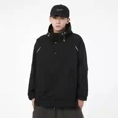 美式高街户外纯色宽松连帽套头袋鼠袋下摆防风弹力扣长袖夹克外套 男女同款