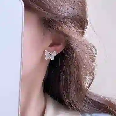 零界 液态金属 灵动幻彩 冰蓝渐变 蝴蝶清冷风法式三件套 合金 耳钉 男女同款情侣款