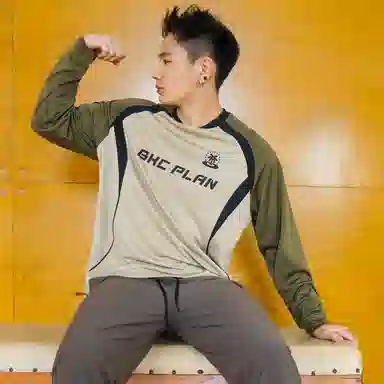 BKCXZICE Letter Patch Basketball Long Sleeve Tee