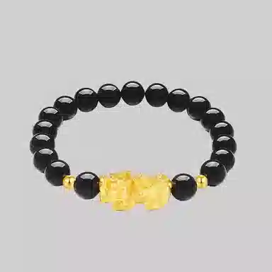 曼卡龙 貔貅黑玉髓 银 手串 男女同款情侣款