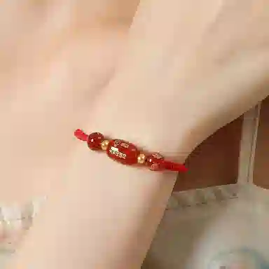 中国珠宝 转运珠红绳 新中式国潮精致优雅时尚简约百搭小众设计感本命年手工 玛瑙 玉石手链 女款