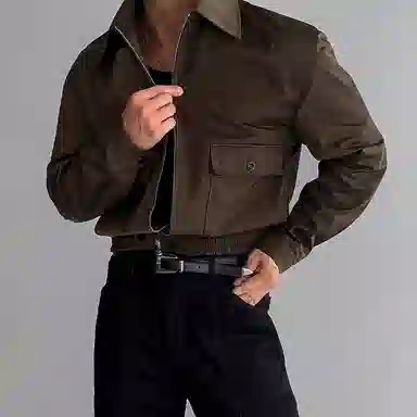 我是大卫 美式纯色翻领加绒加厚欧美风短款夹克外套 男女同款