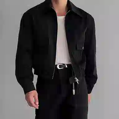 我是大卫 美式纯色翻领加绒加厚欧美风短款夹克外套 男女同款