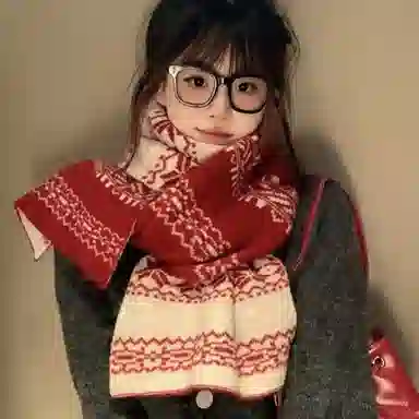 北极绒 费尔岛风复古雪花双面秋冬防寒保暖加厚 绒线围巾 男女同款情侣款