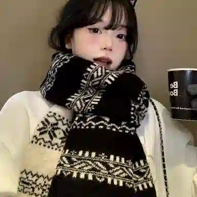 北极绒 费尔岛风复古雪花双面秋冬防寒保暖加厚 绒线围巾 男女同款情侣款